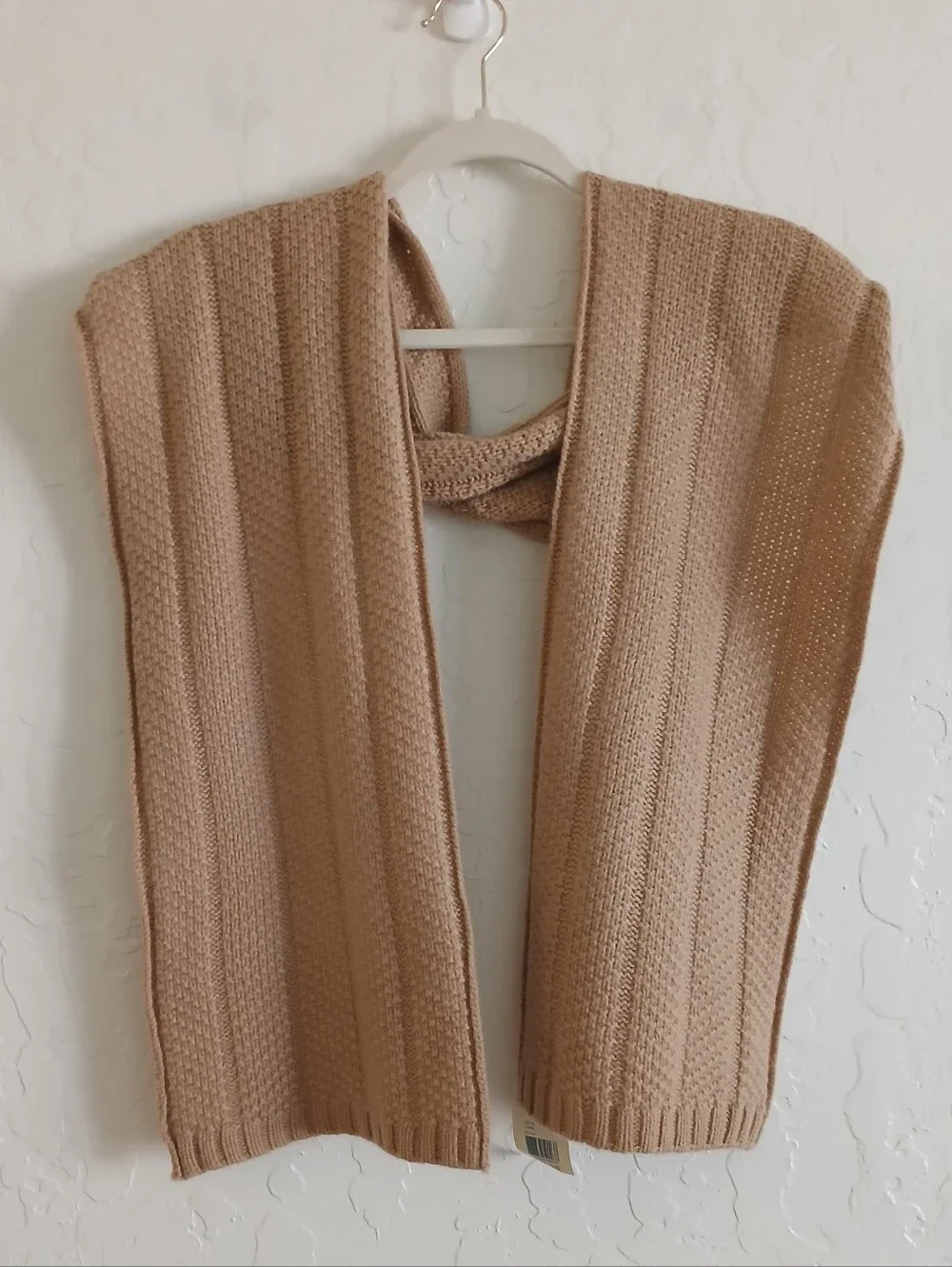 NEW Lord & Taylor 100% Cashmere Cable Knit Scarf Camel Tan Quiet Luxury Neutral